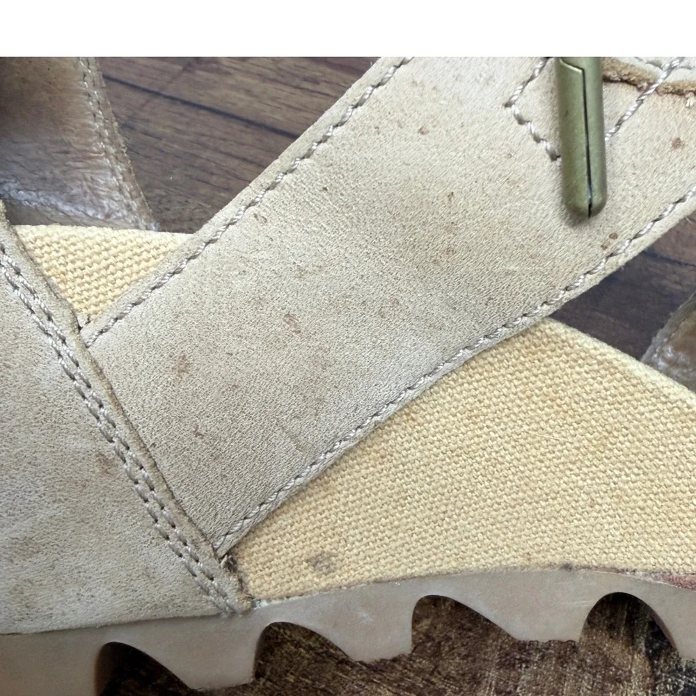 SOREL Joanie Lace Sandal Tan Suede Wedge Heel Open Toe 6